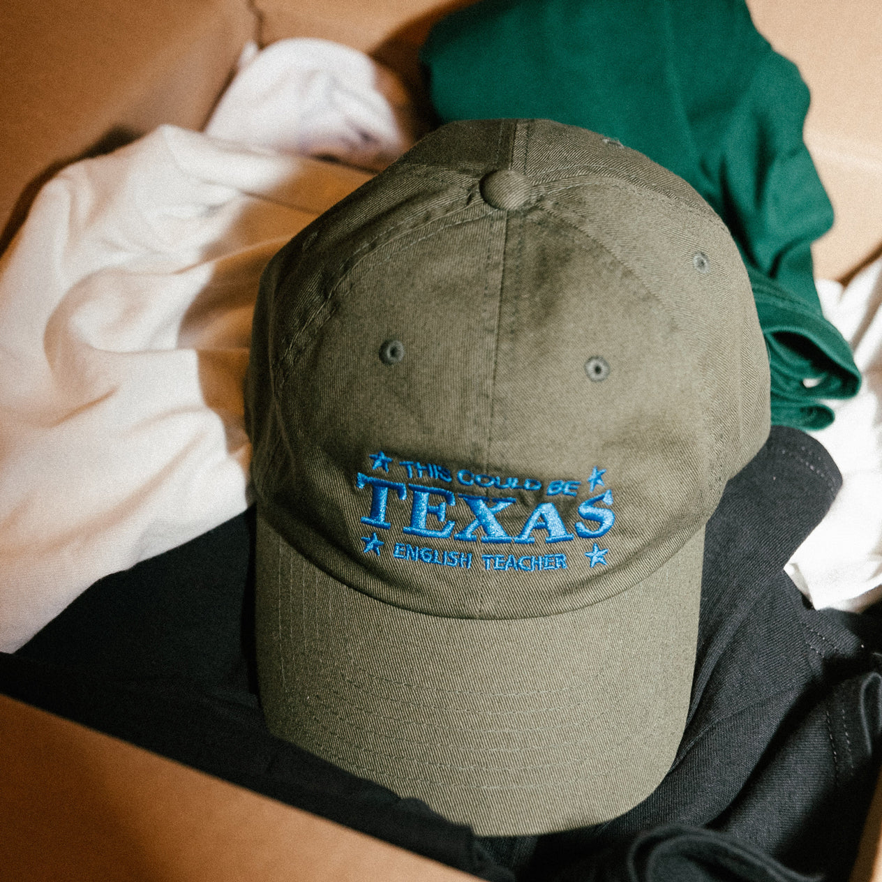 English Teacher This Could Be Texas Green Embroidered Cap Island Records